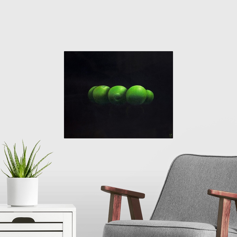 A modern room featuring Five Green Apples