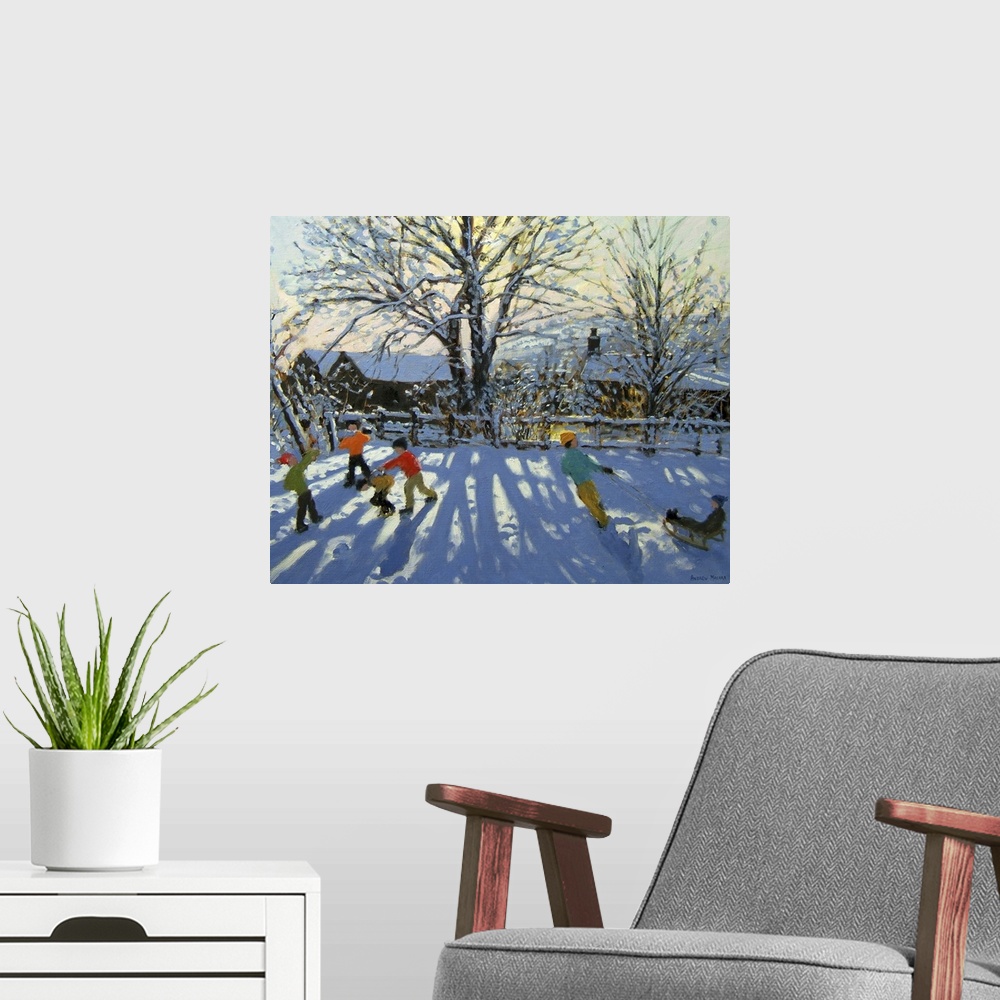 A modern room featuring Fun in the snow, Tideswell, Derbyshire