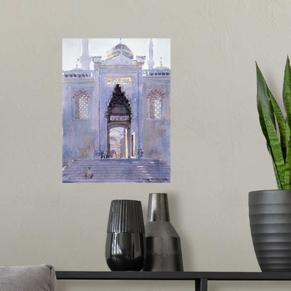 A modern room featuring LUW131354 Gateway to The Blue Mosque, 1991 (w/c on paper) by Willis, Lucy (Contemporary Artist); ...
