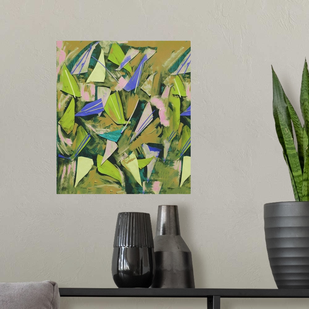 A modern room featuring Originally collage on paper.
