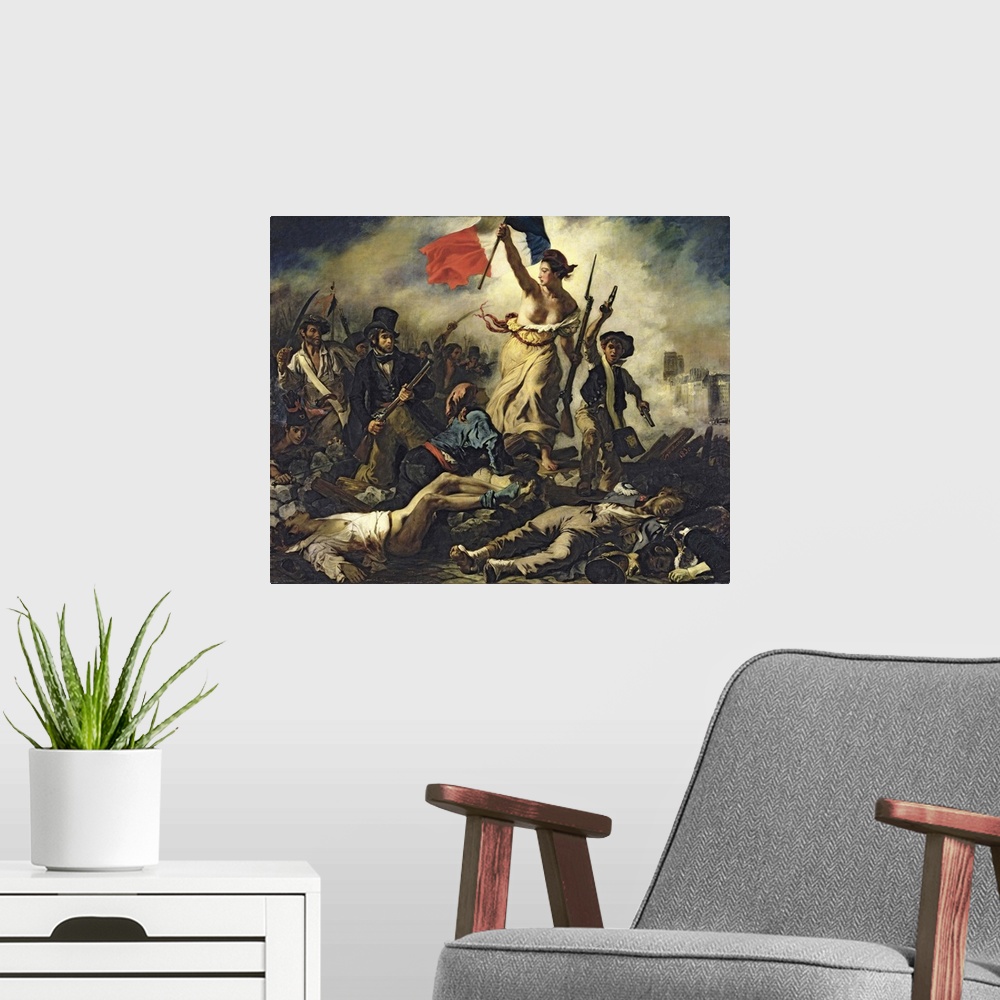 A modern room featuring XIR3692 Liberty Leading the People, 28 July 1830 (oil on canvas) (for detail see 95120)  by Delac...