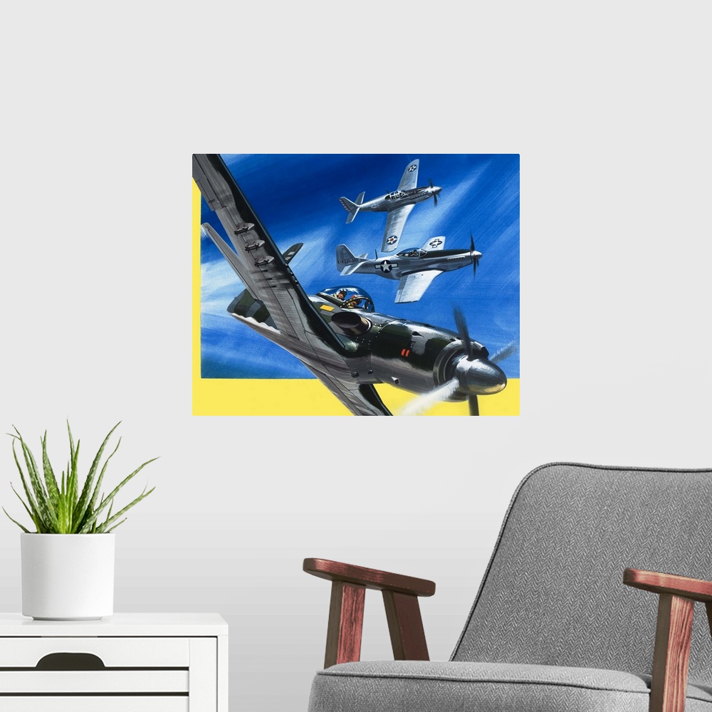 A modern room featuring Planes of the Past: Long Range Killers. Original artwork from "Look and Learn," issue 748, 15 May...