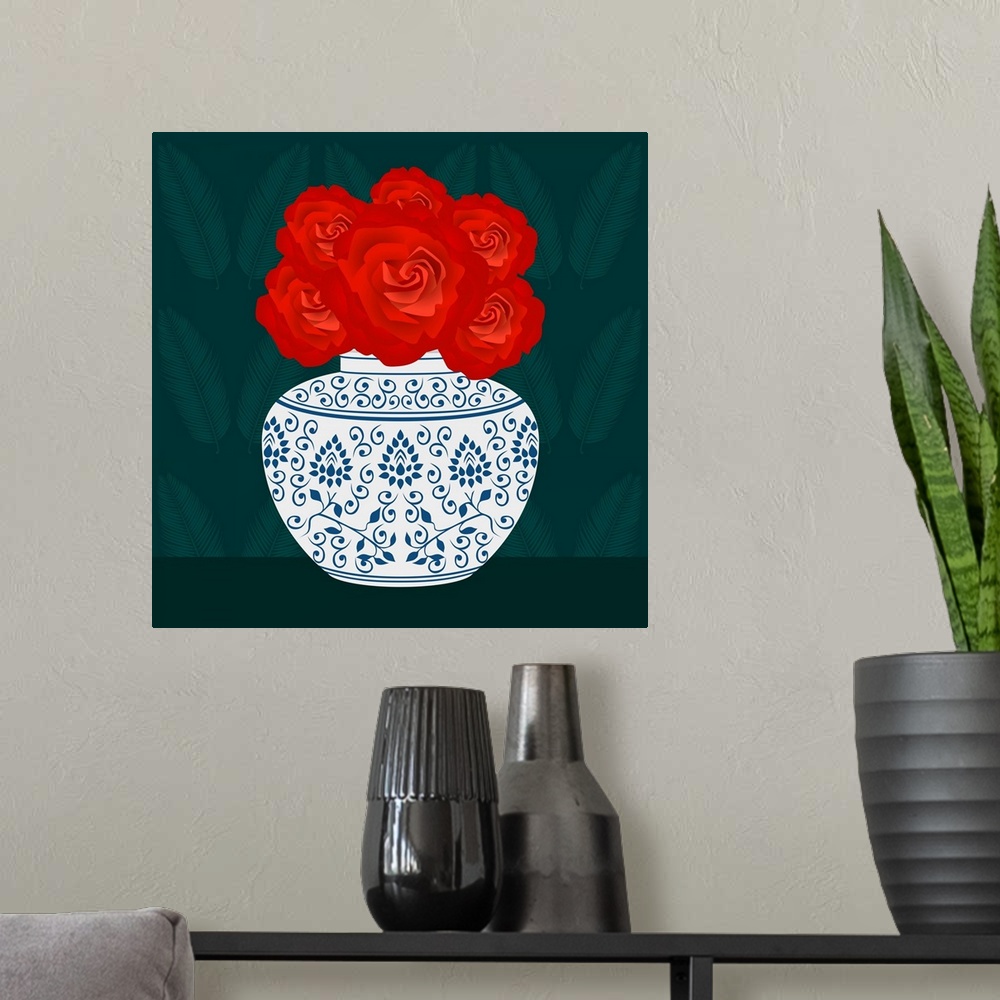 A modern room featuring Ming Vase With Roses