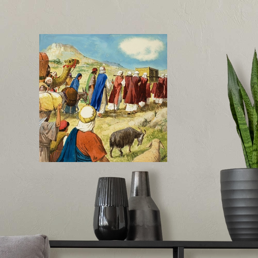 A modern room featuring Moses in the Wilderness, retold from The Bible, in Exodus Chapters 15-40. Original artwork for il...