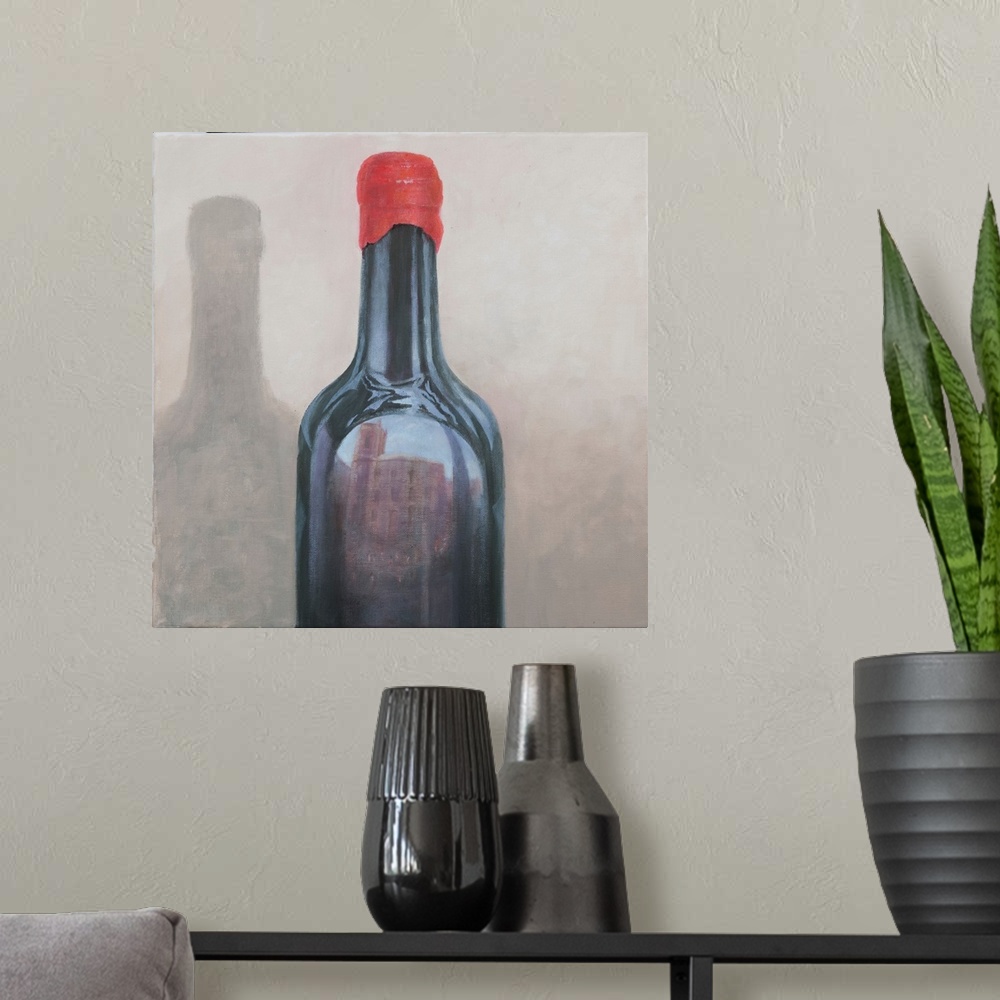 A modern room featuring Contemporary still life of a wine bottle.