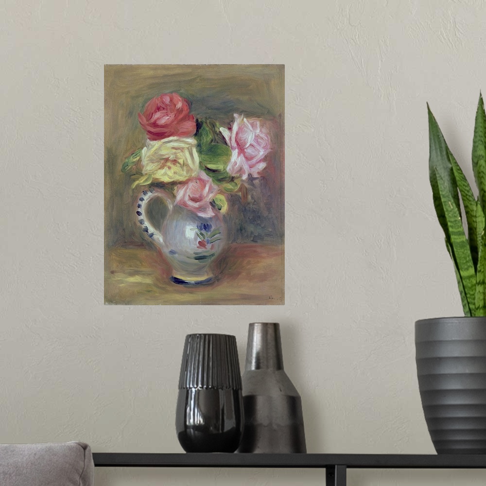 A modern room featuring Roses In A Pottery Vase