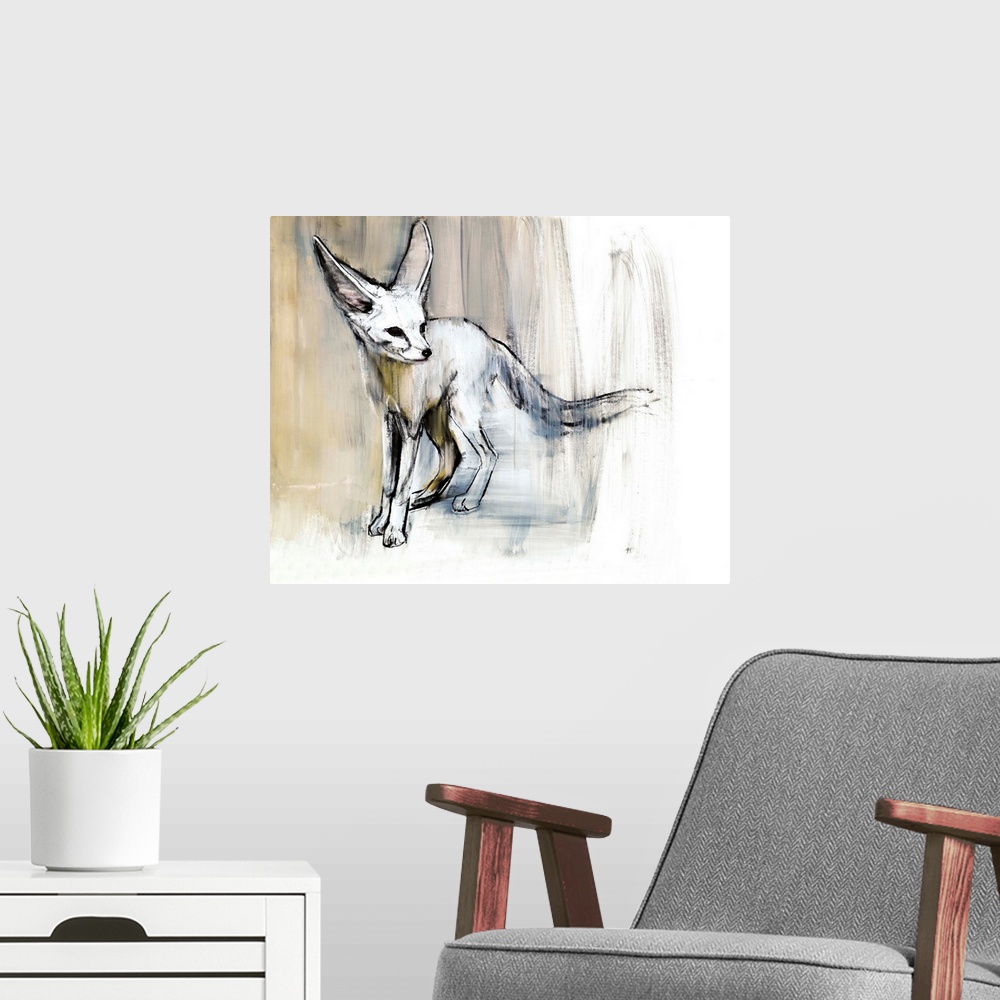 A modern room featuring Contemporary wildlife painting of a Fennec Fox.