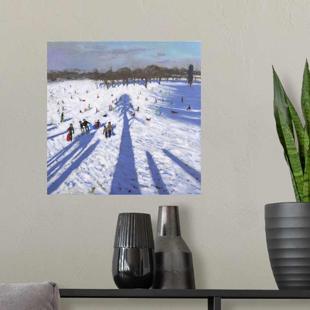 A modern room featuring Sledging, Wollaton Park, 2017. Originally oil on canvas.