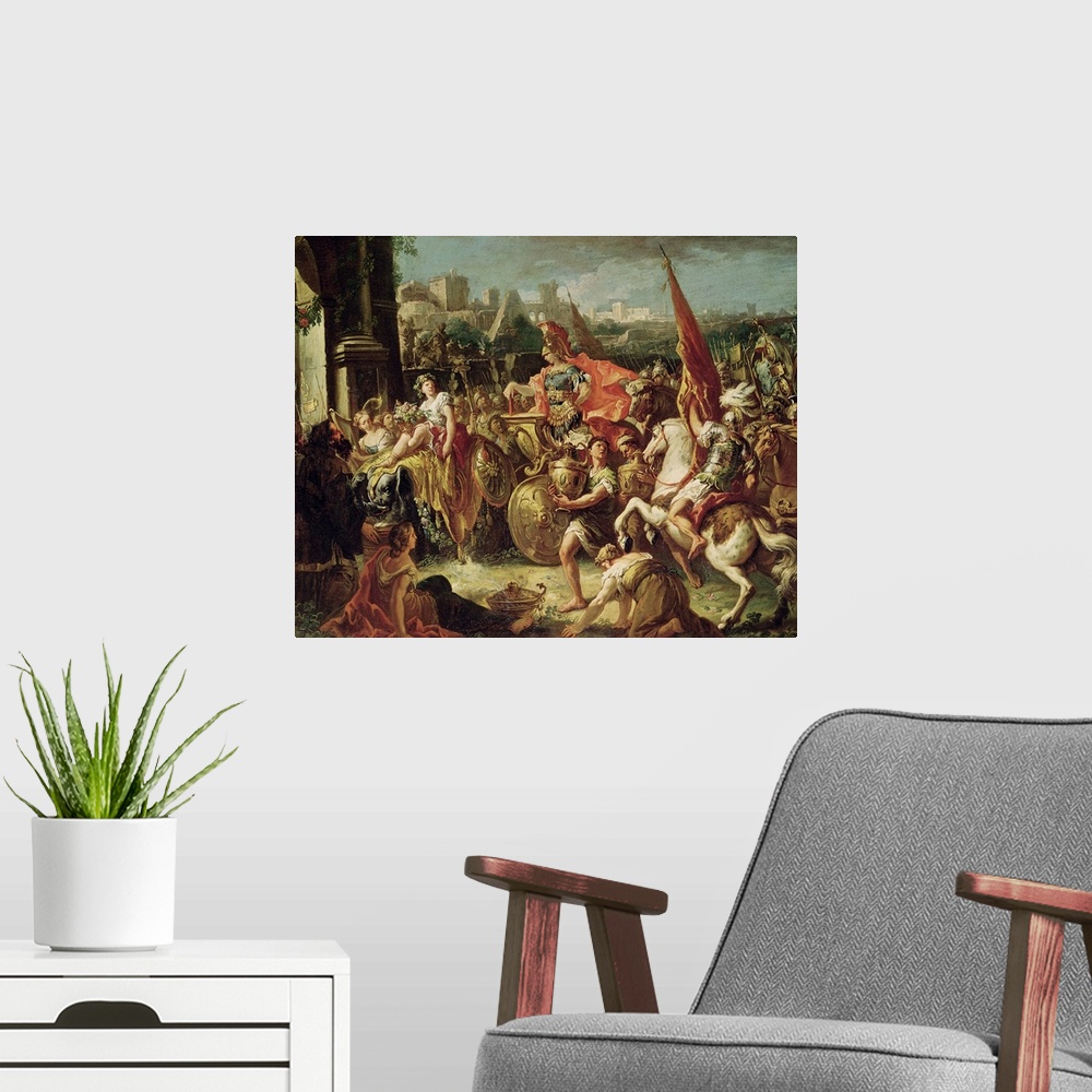 A modern room featuring XIR155523 The Entrance of Alexander the Great (356-23 BC) into Babylon (oil on canvas)  by Dizian...