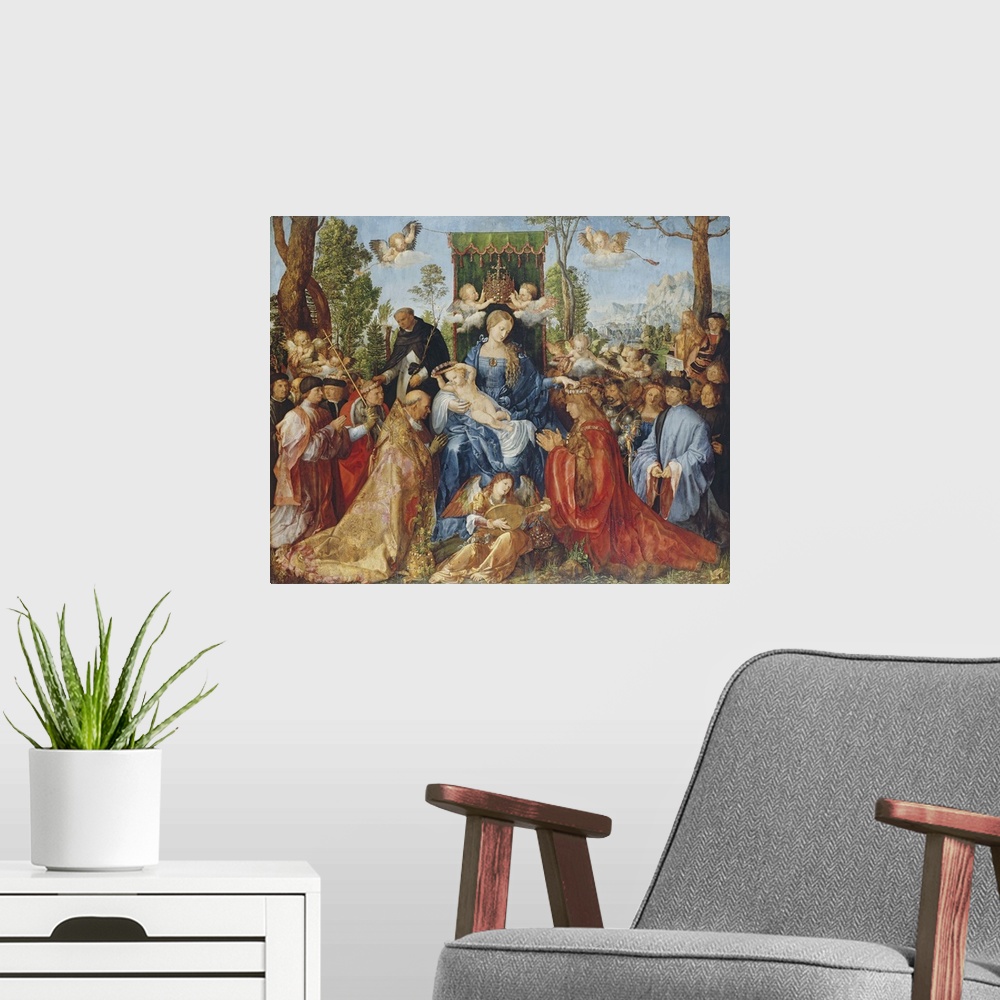 A modern room featuring known in France as 'La Vierge de la F?te du Rosaire (Virgin of the Feast of the Rosary); commissi...