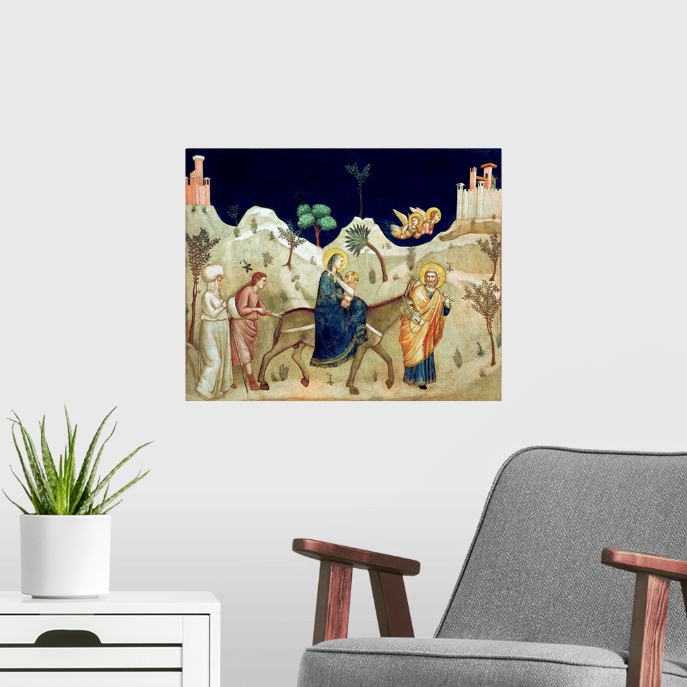 A modern room featuring The Flight into Egypt