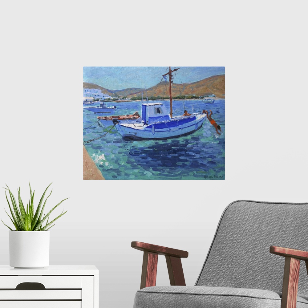 A modern room featuring The Harbor Tinos