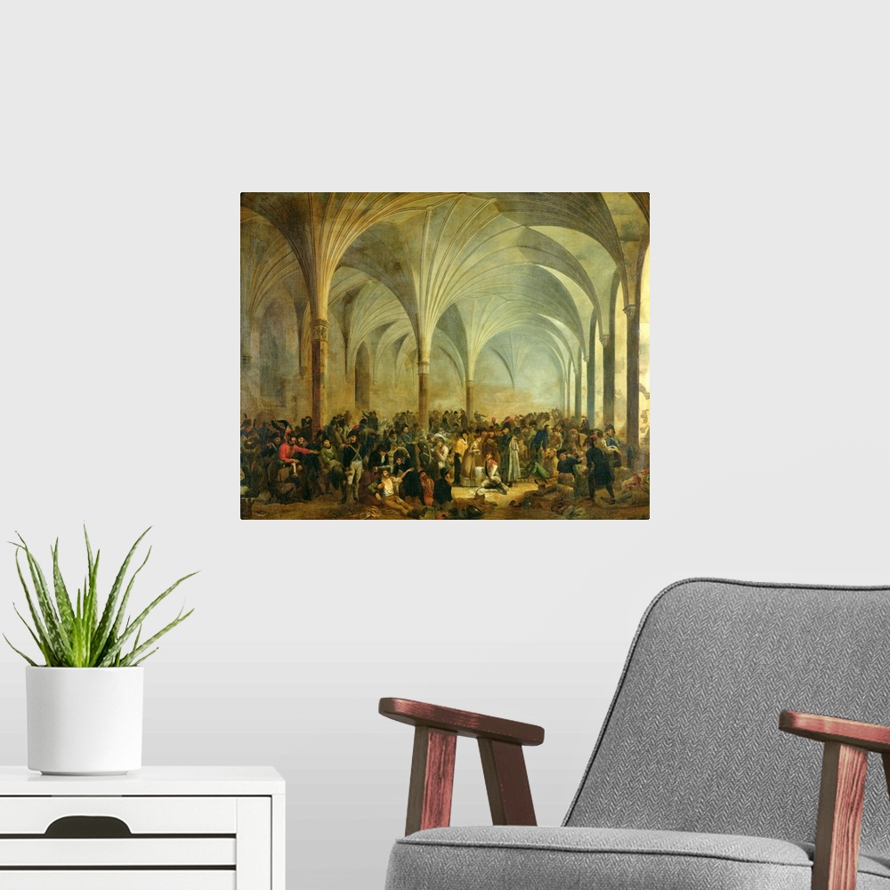 A modern room featuring The Military Hospital of the French and Russians at Marienburg in June 1807, 1808 (originally oil...