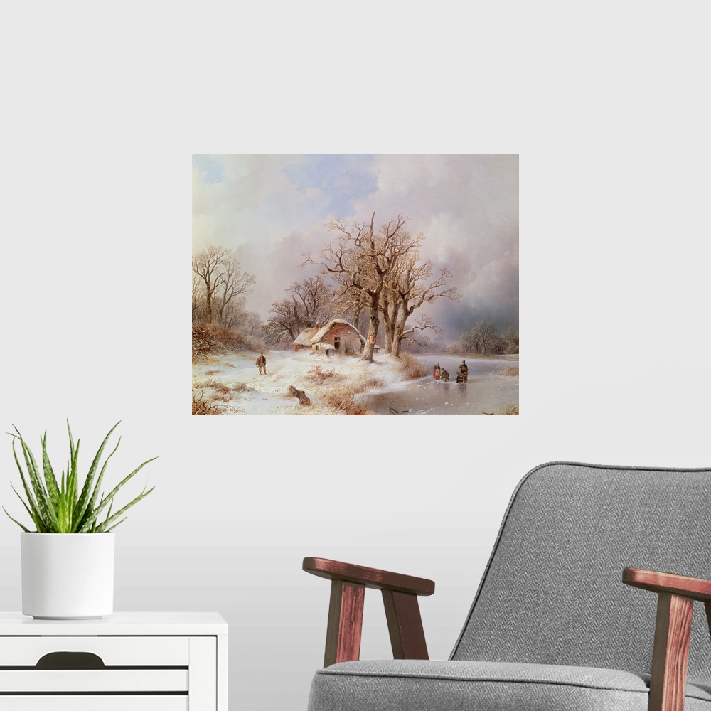 A modern room featuring Winter landscape