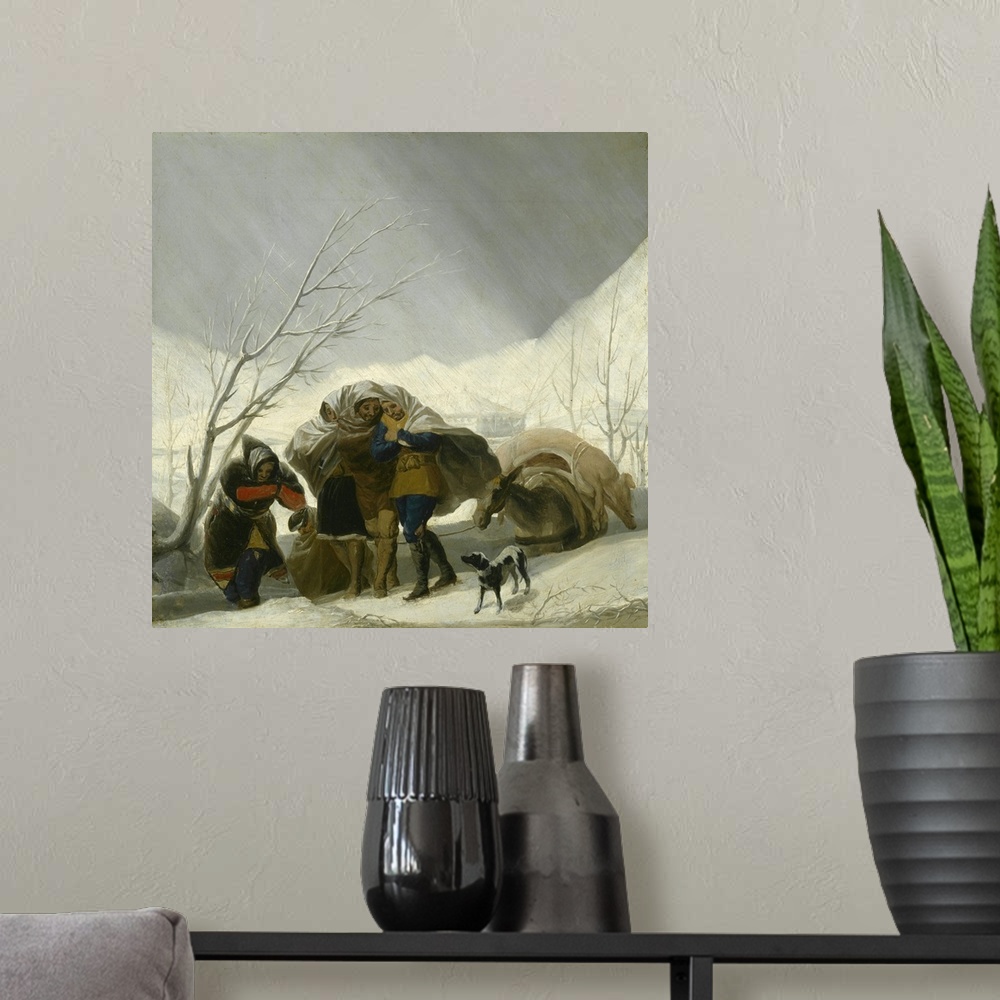 A modern room featuring Winter Scene, c.1786, oil on canvas.