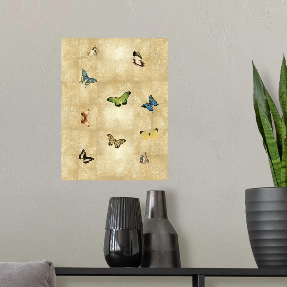 A modern room featuring Butterflies On Gold I