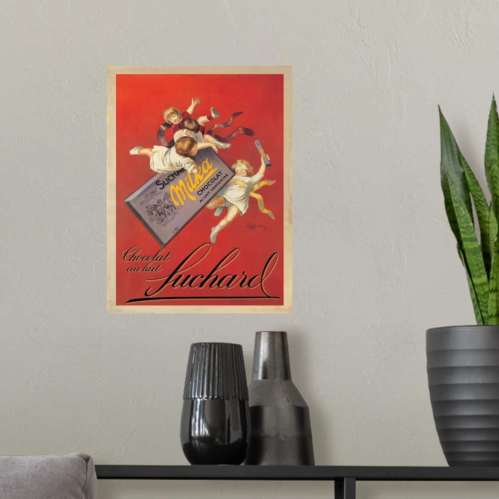 A modern room featuring Vintage advertisement of Swiss chocolate, Chocolat Suchard.
