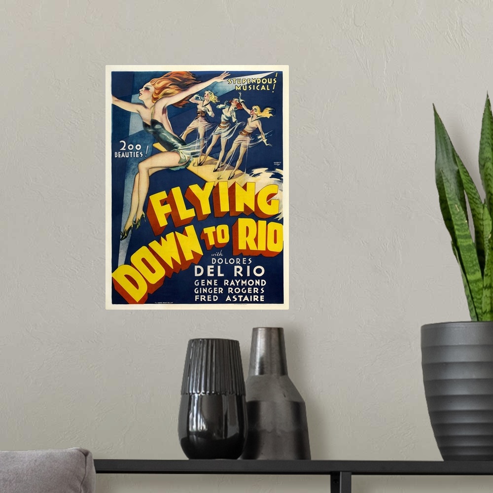 A modern room featuring Vintage movie poster for "Flying Down To Rio"