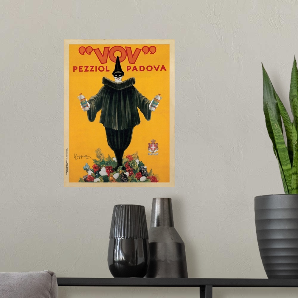 A modern room featuring Vintage advertisement of Vov (19220 by Leonetto Cappiello.