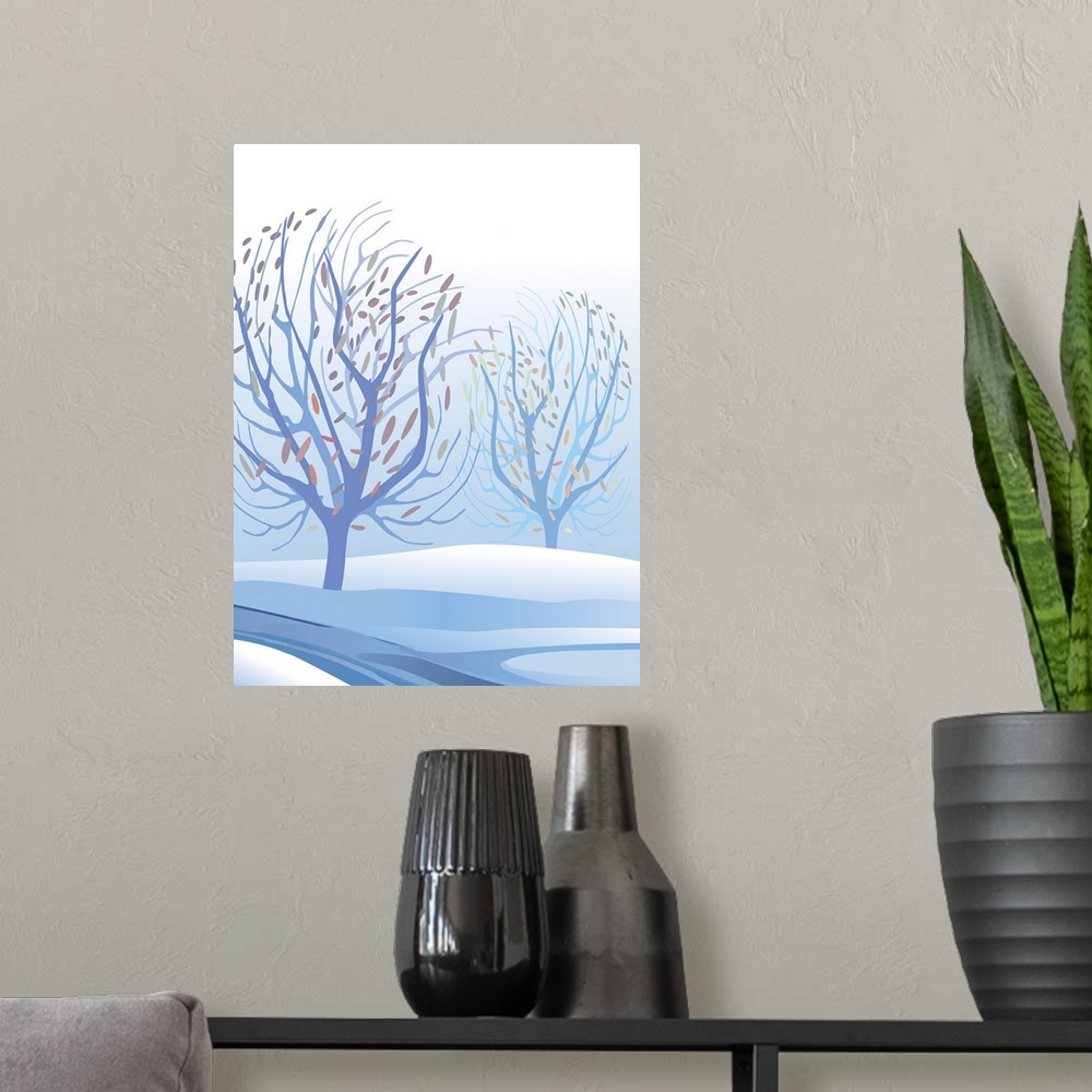 A modern room featuring Winter Stream and Trees (Vertical)
