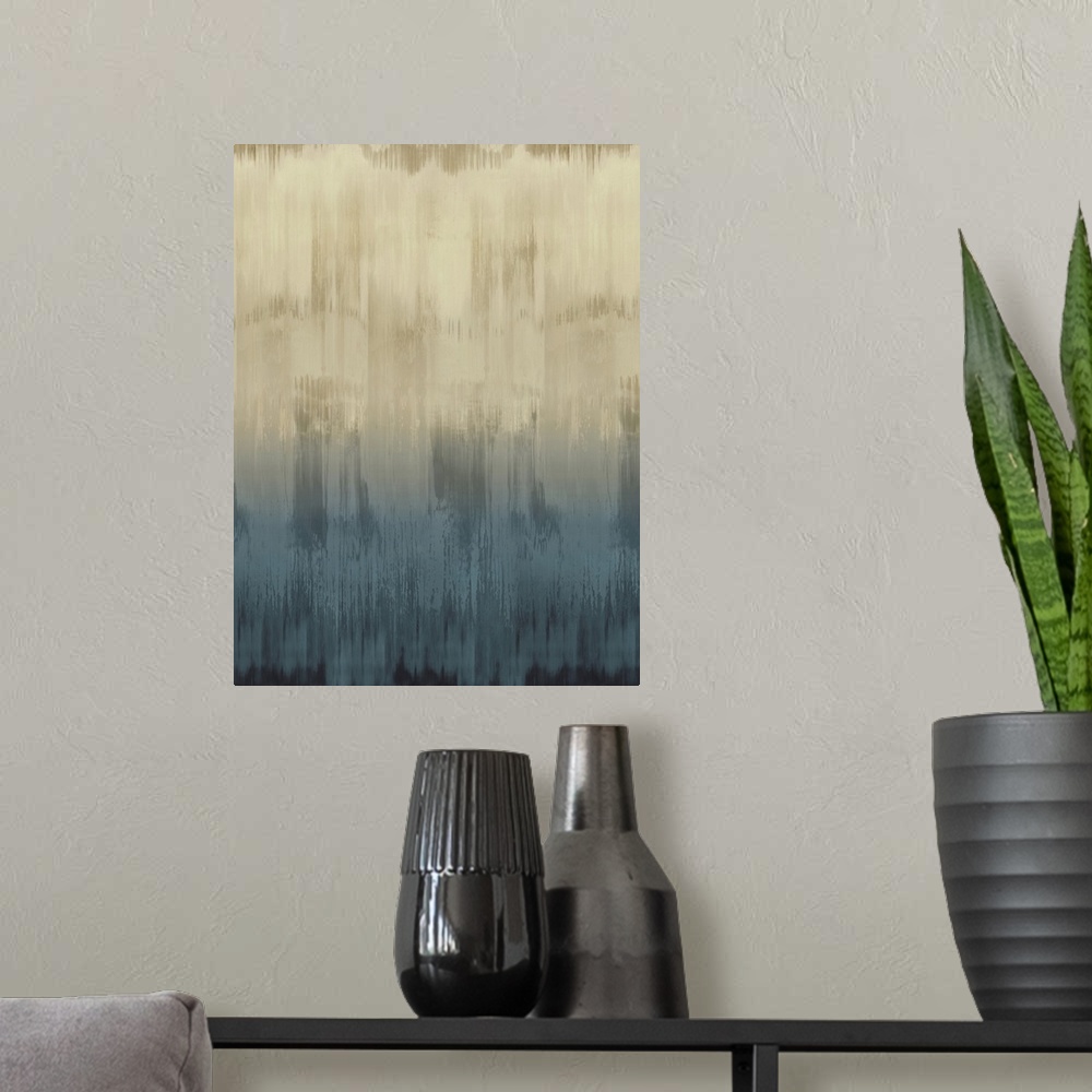 A modern room featuring Abstract Drip Light Blue Tan