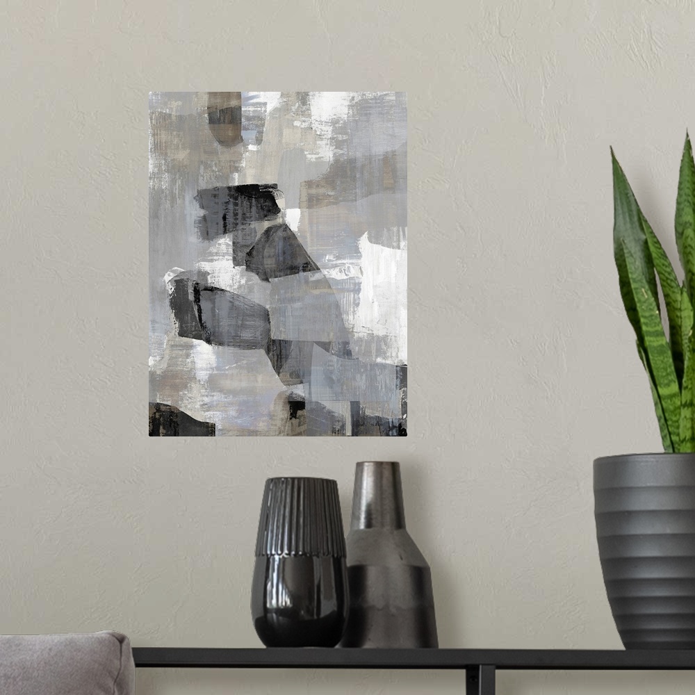 A modern room featuring Black And White Abstract 2