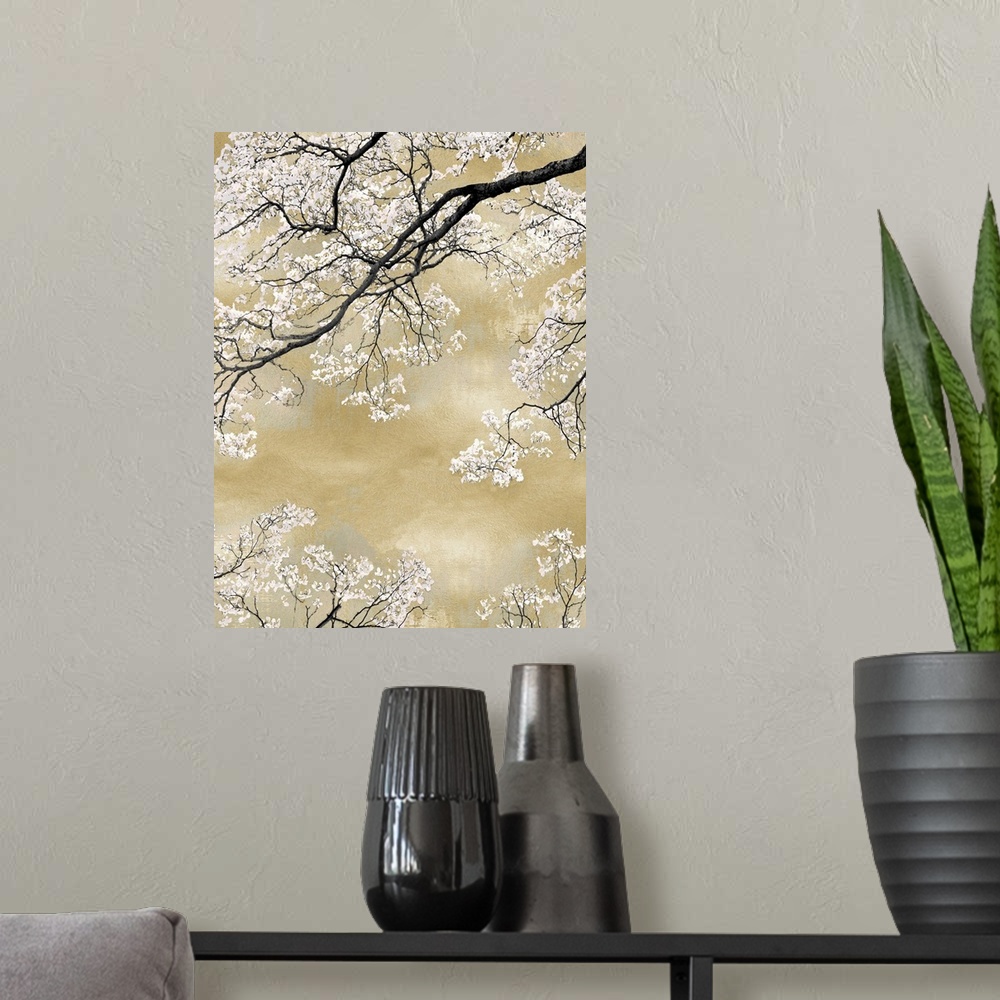 A modern room featuring Gold Blossom Tree