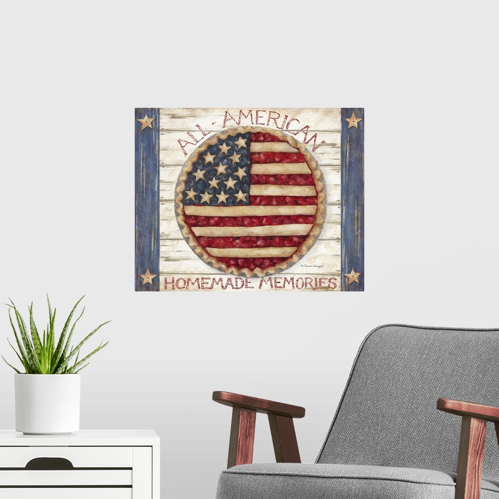A modern room featuring American as Apple Pie!