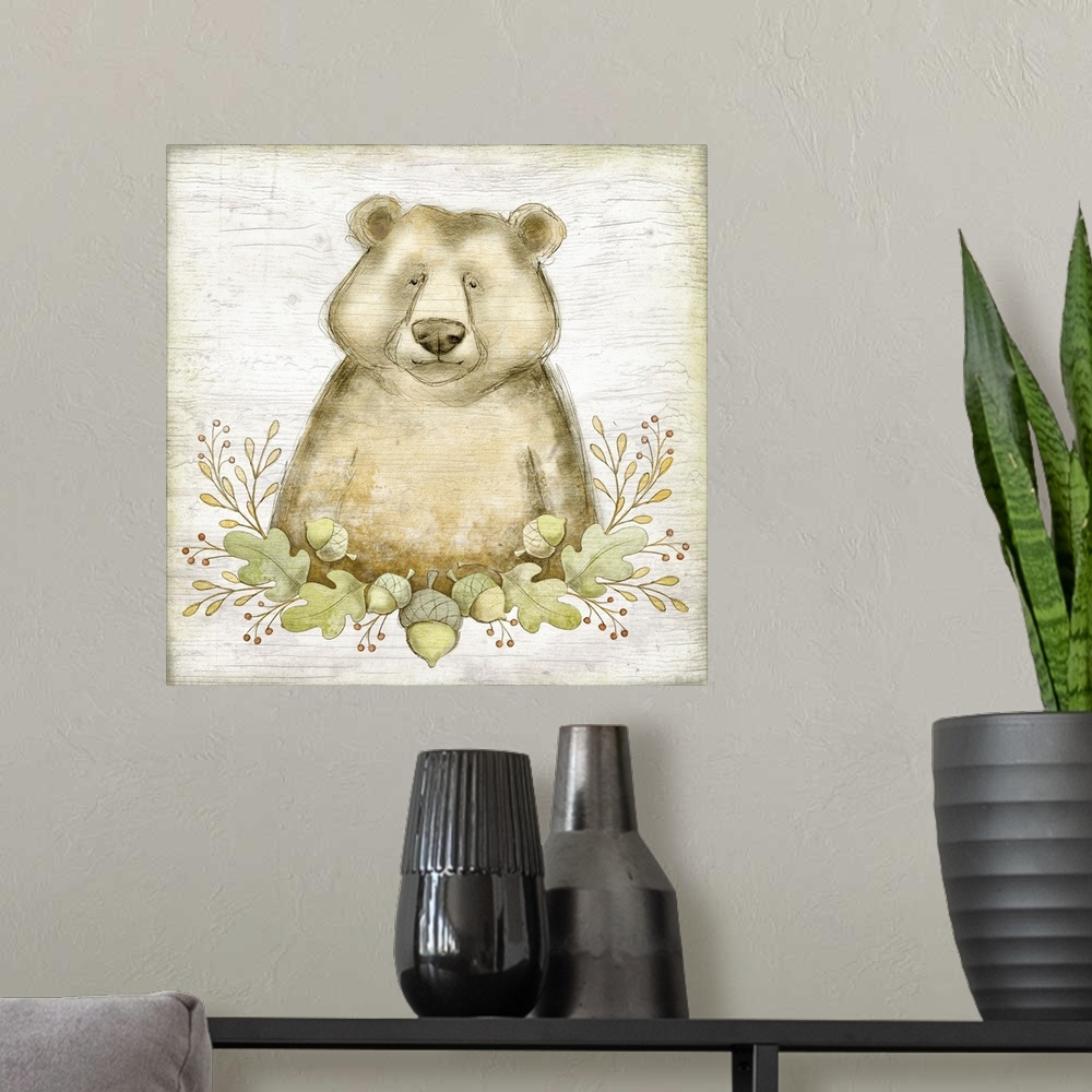 A modern room featuring Sweet woodland baby bear perfect for baby and child's room decor