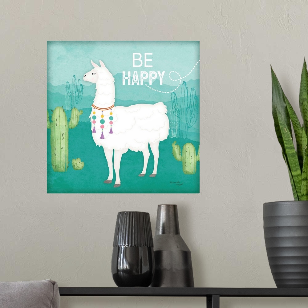 A modern room featuring Be Happy Llama