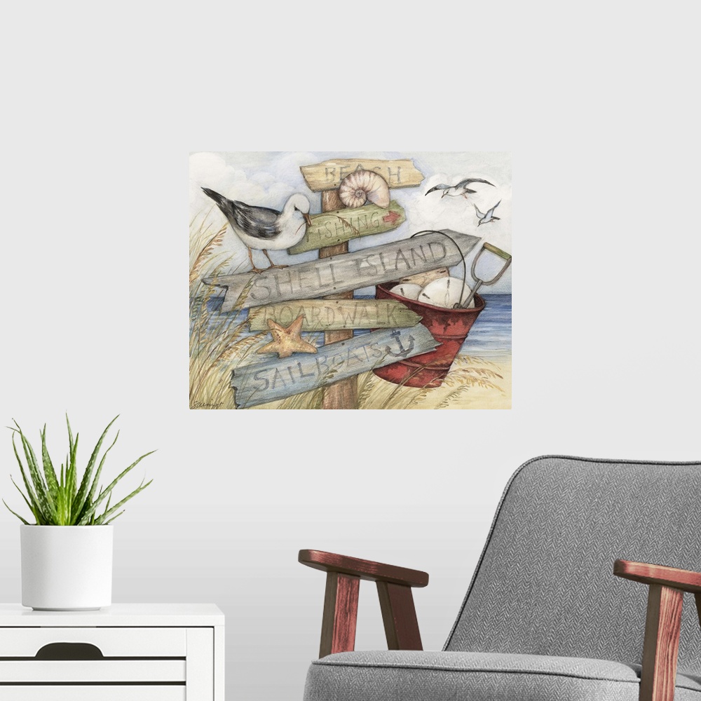 A modern room featuring Vintage beach signs for the beachgoer in everyone.