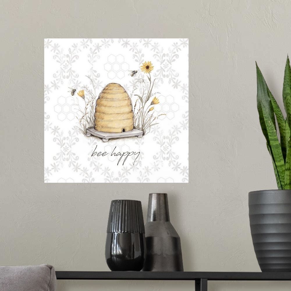 A modern room featuring A simple and sweet bee-themed image for your home accent.