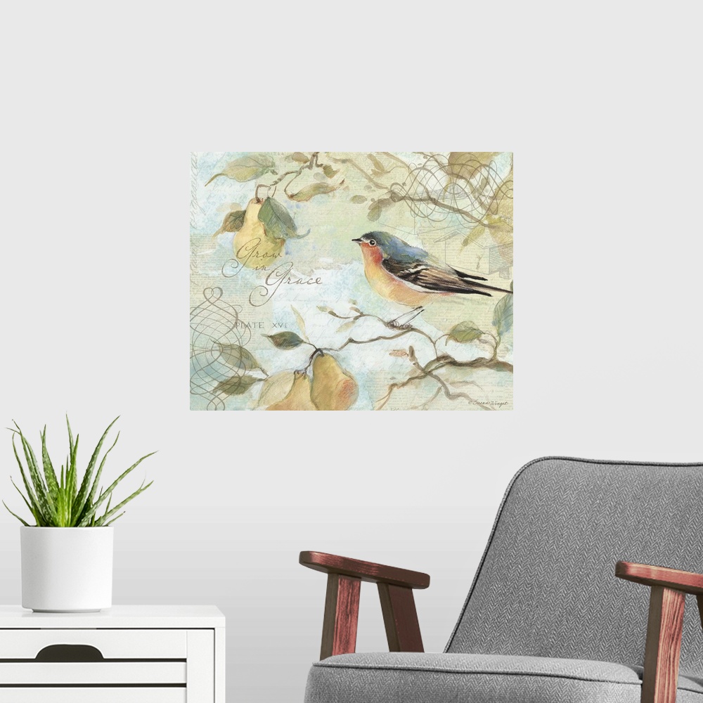 A modern room featuring This bird in a pear tree is a gorgeous accent decor piece.