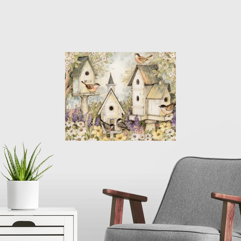 A modern room featuring Bring the outdoors in with this lovely trio of birdhouses