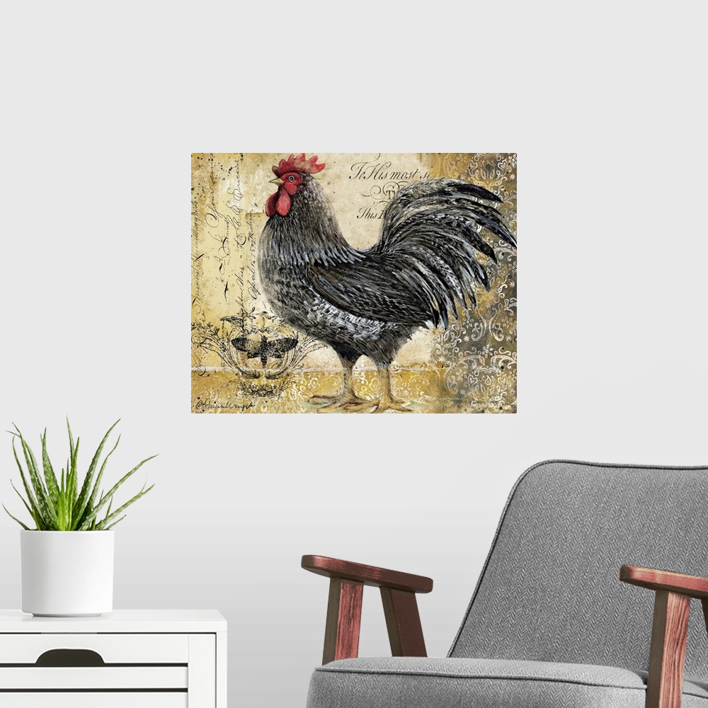 A modern room featuring Sophisticated country rooster adds elegant look to kitchens