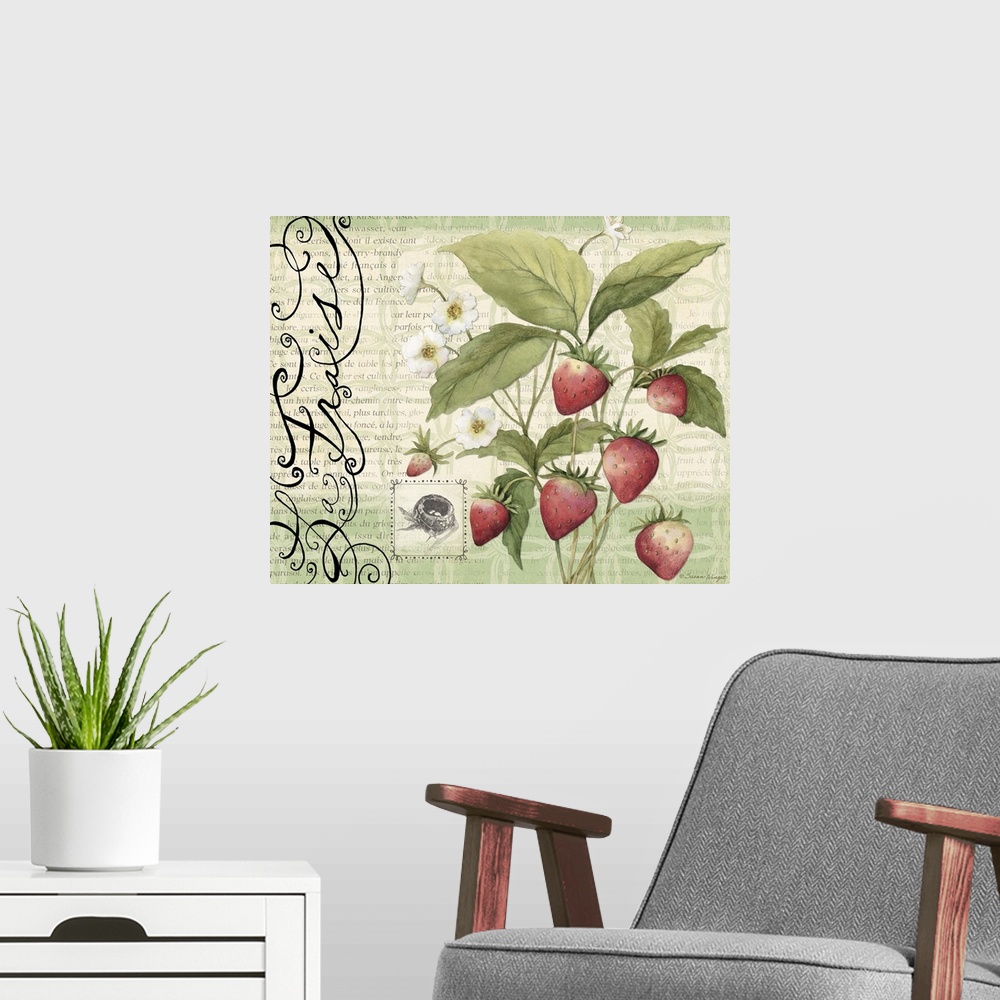 A modern room featuring Elegant botanical fruit art perfect for kitchen, dining room, home decor