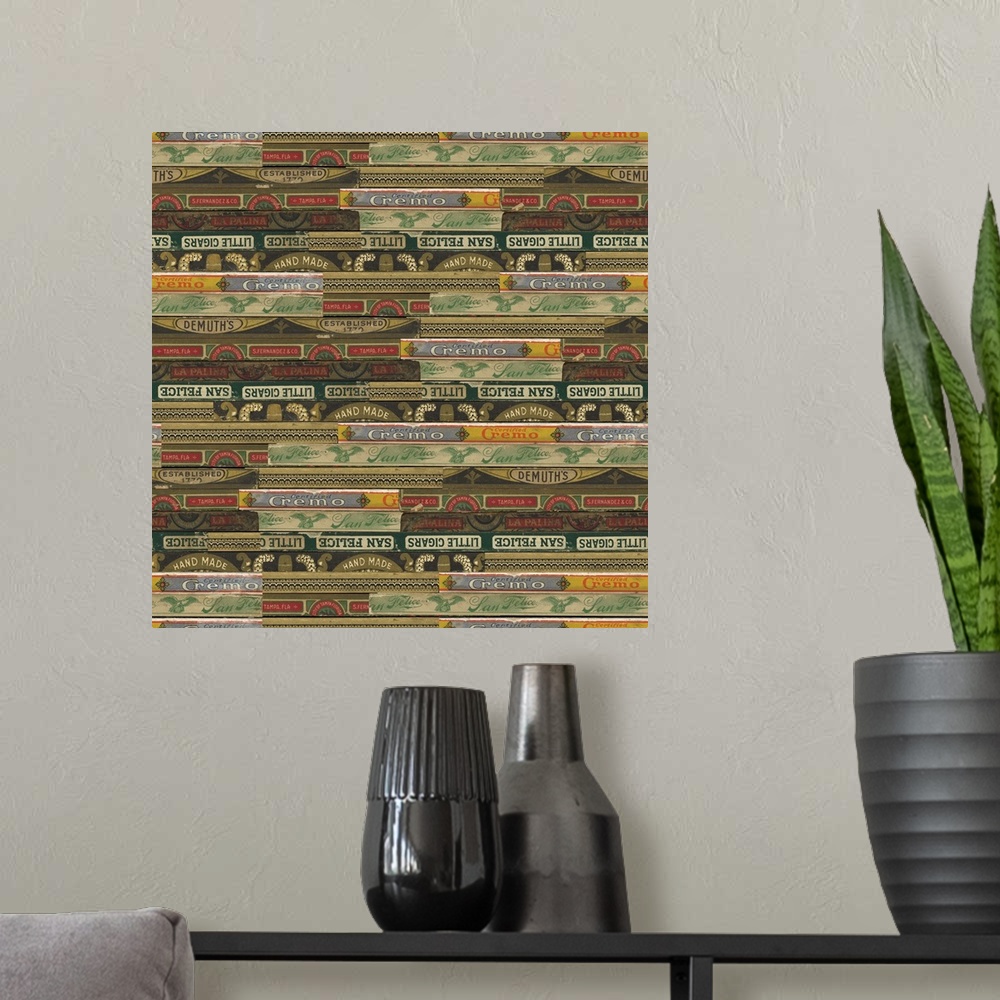 A modern room featuring Cigar label art is stylish art for den, study or man cave!