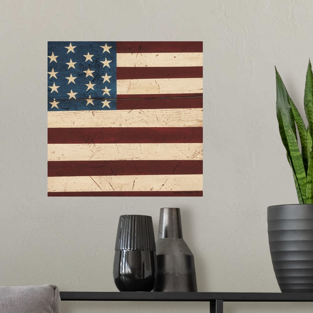 A modern room featuring Colonial Flag by renowned folk artist Warren Kimble