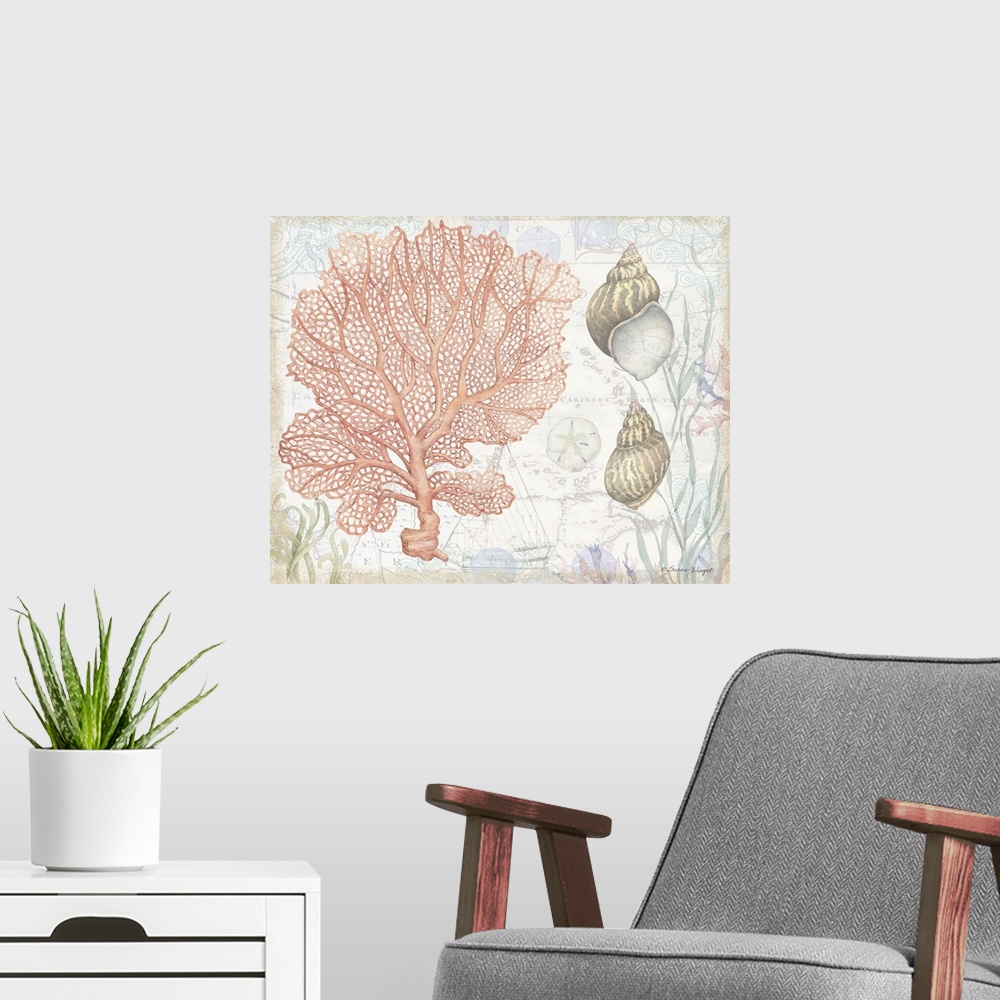 A modern room featuring Beautiful imagery from the sea for a classic coastal decor.