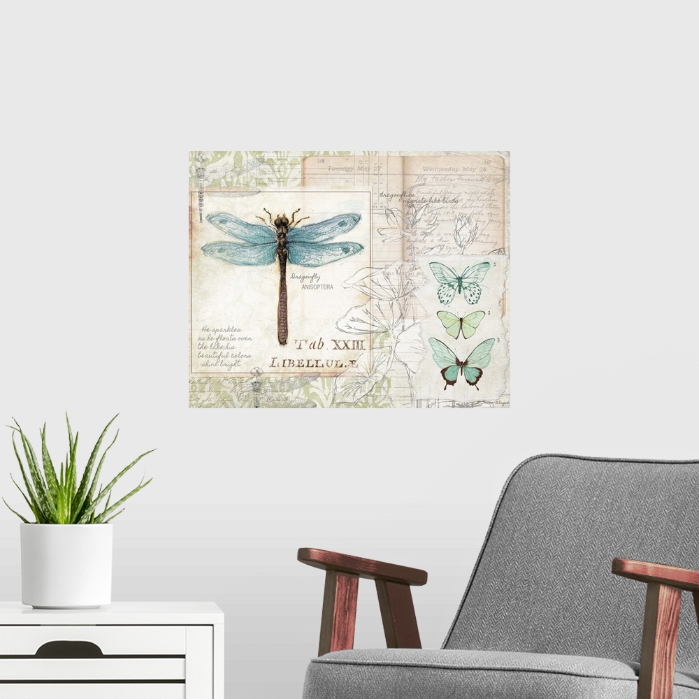 A modern room featuring Botanical study of dragonfly adds elegant, nature-inspired touch to any room.