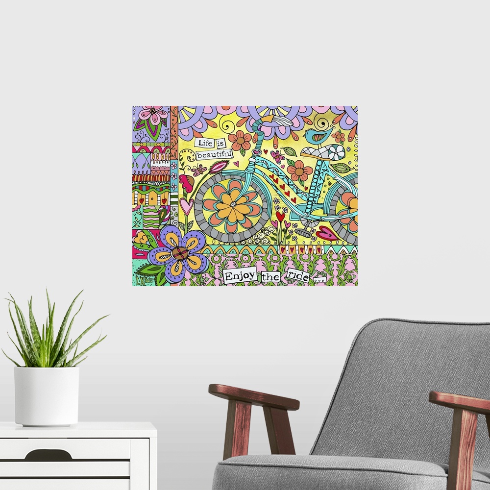 A modern room featuring Enjoy the ride with this whimsical bike art!