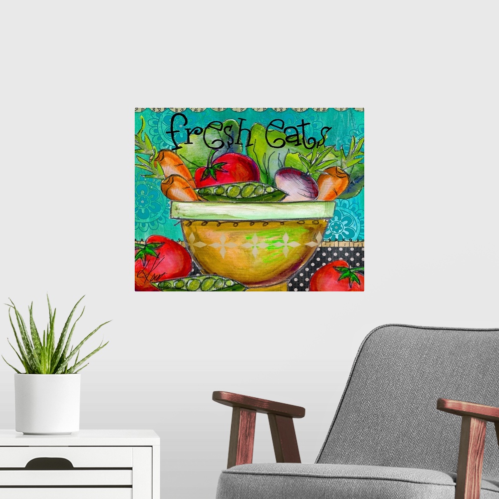 A modern room featuring Whimsical fruit bowl, great for kitchen motif