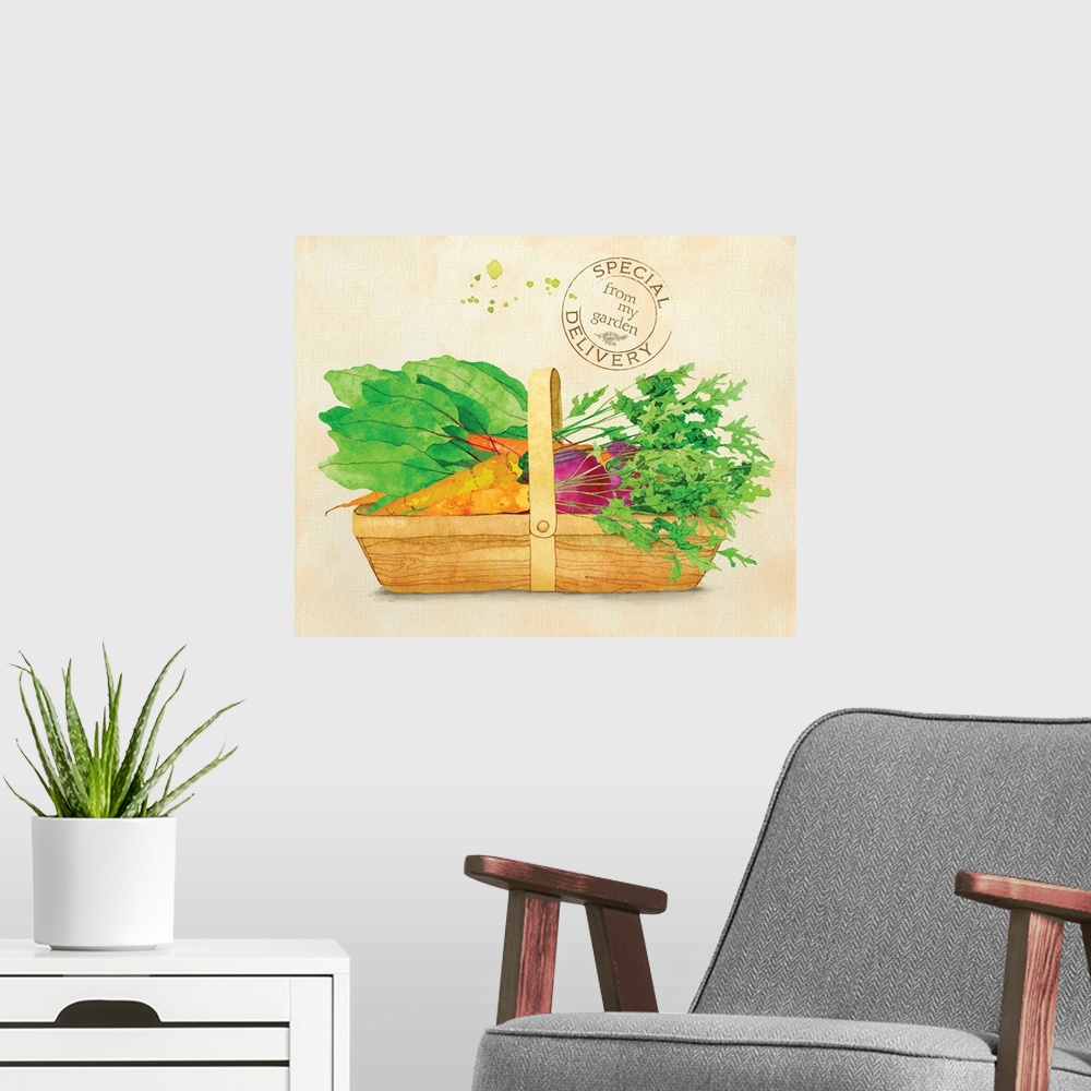A modern room featuring This charming garden imagery evokes the sweet beauty of the veggie garden