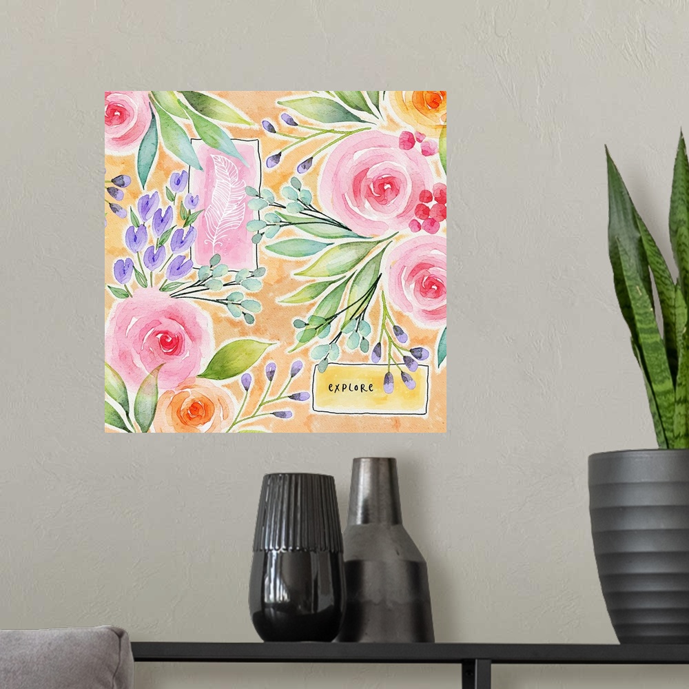 A modern room featuring This pretty pastel floral motif will bring flowers and sunshine into any room!