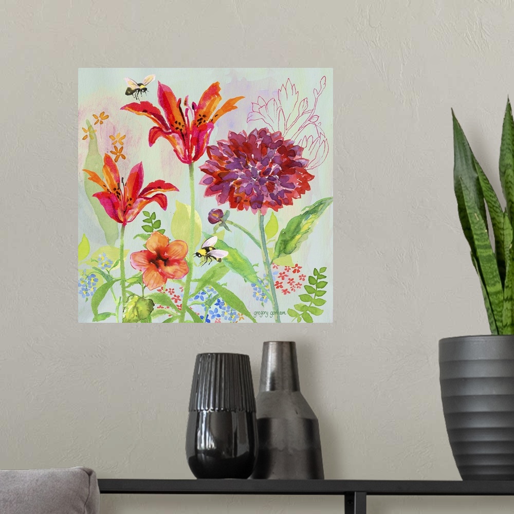 A modern room featuring Bright and colorful garden aviary image adds soft design element to a room.