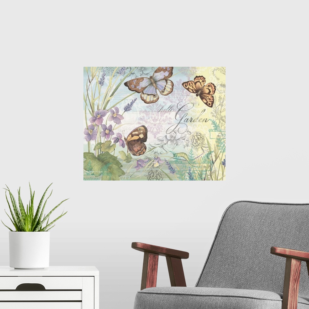 A modern room featuring Lovely botanical butterfly art subtly infuses nature into the home.