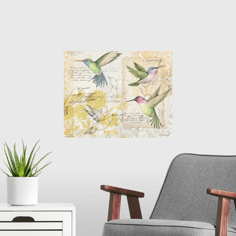 A modern room featuring Botanical study of hummingbirds adds elegant, nature-inspired touch to any room.