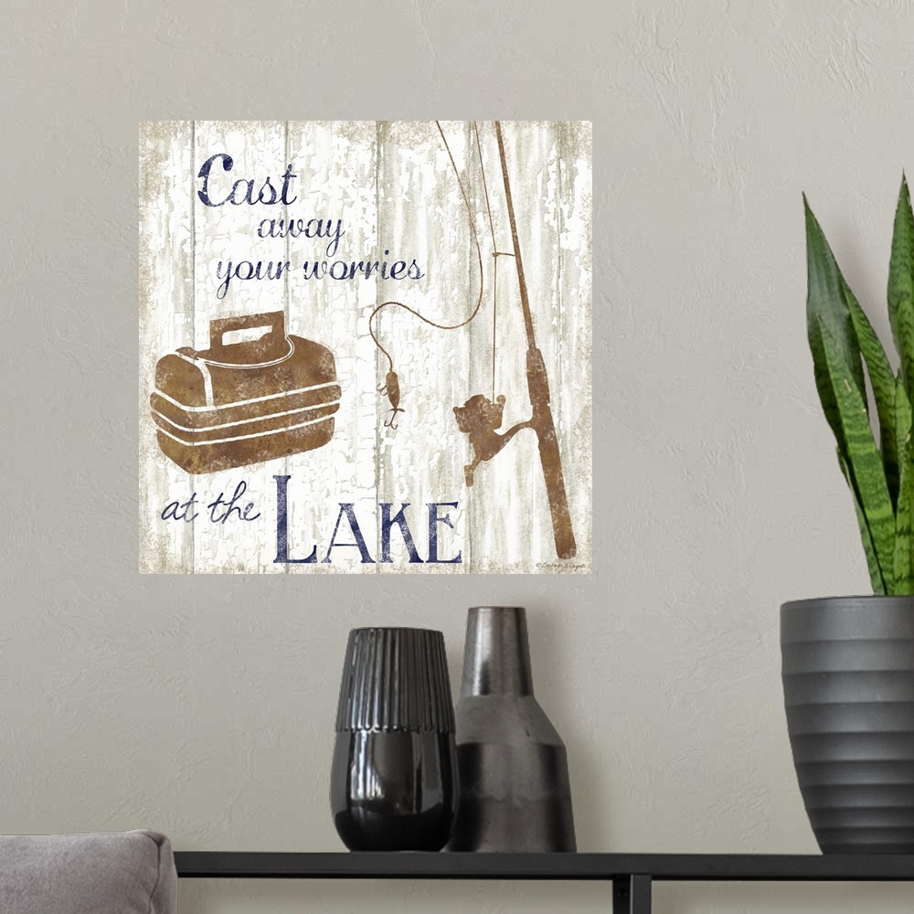 A modern room featuring Fun retro sign art perfect for your cabin, lake house or den!