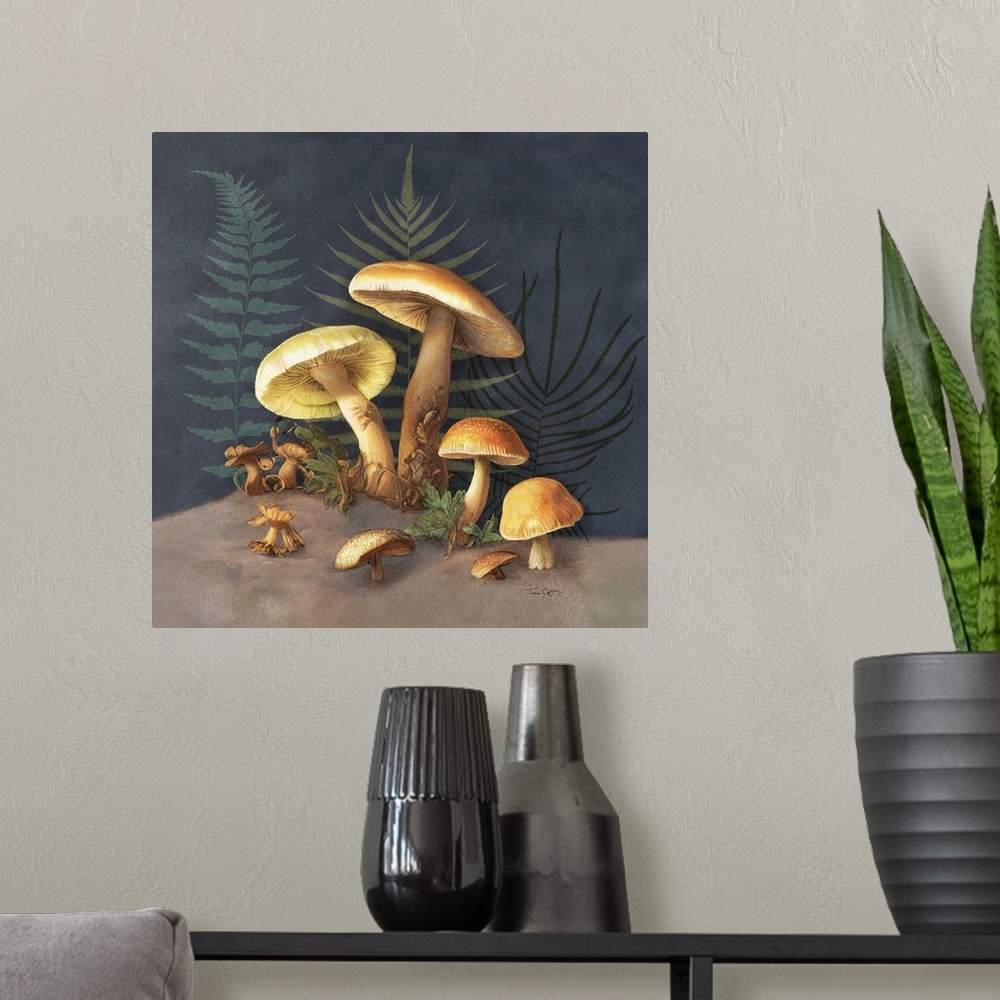 A modern room featuring This earthy depiction of the popular mushroom makes an impactful decor statement.