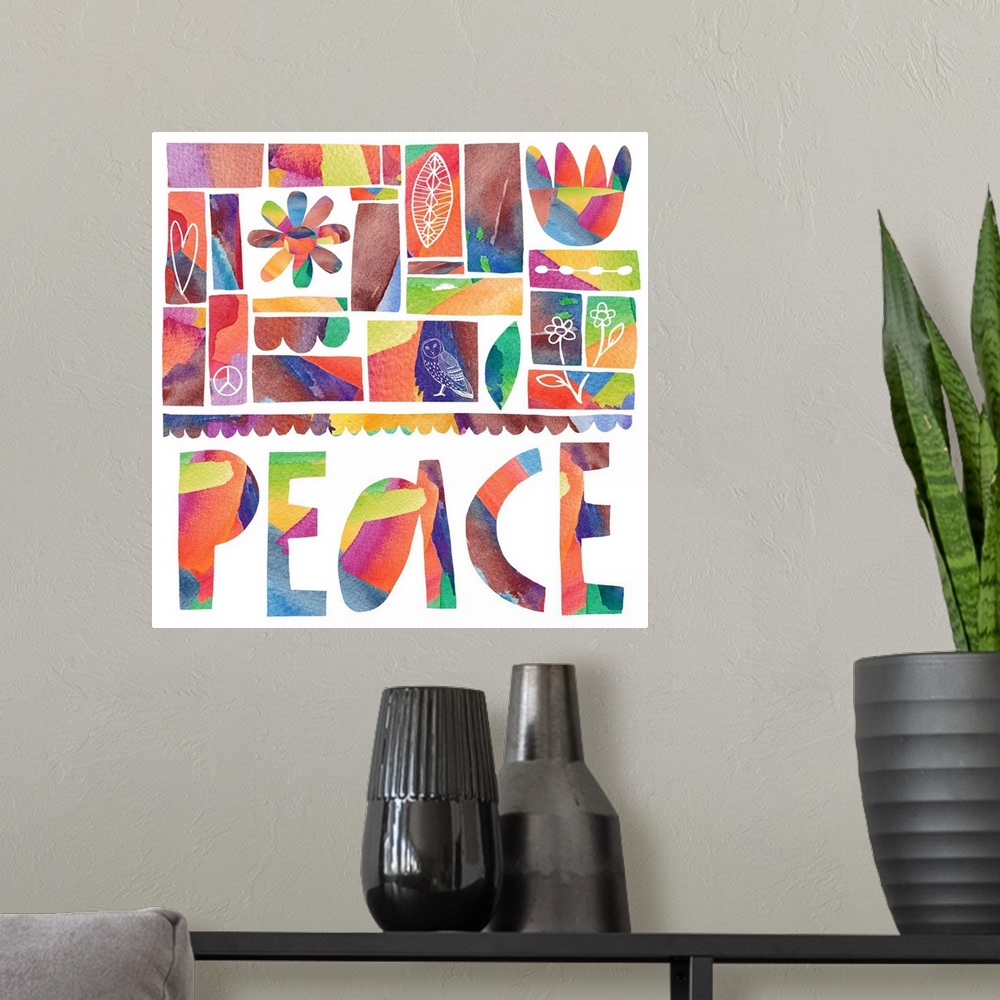 A modern room featuring Bold and impactful message art!  PEACE